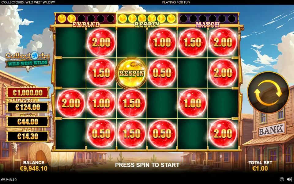 Sixteen orbs locked across the respin board with seven positions still empty
