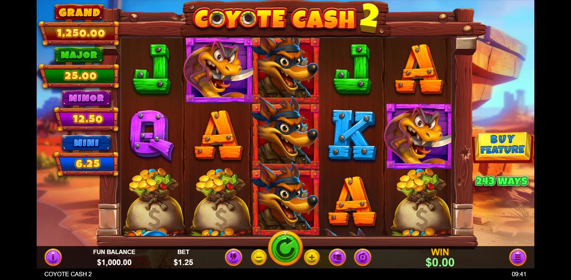 Coyote Cash 2 slot gameplay screenshot