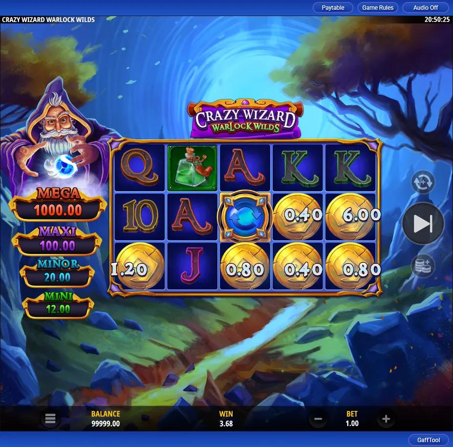 Crazy Wizard Warlock Wilds slot gameplay screenshot