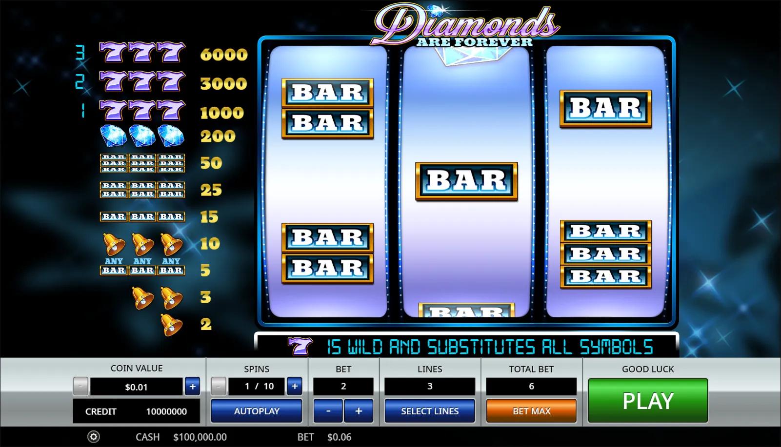 Pragmatic Play's Diamonds are Forever 3 Lines slot - Classic theme, low volatility action