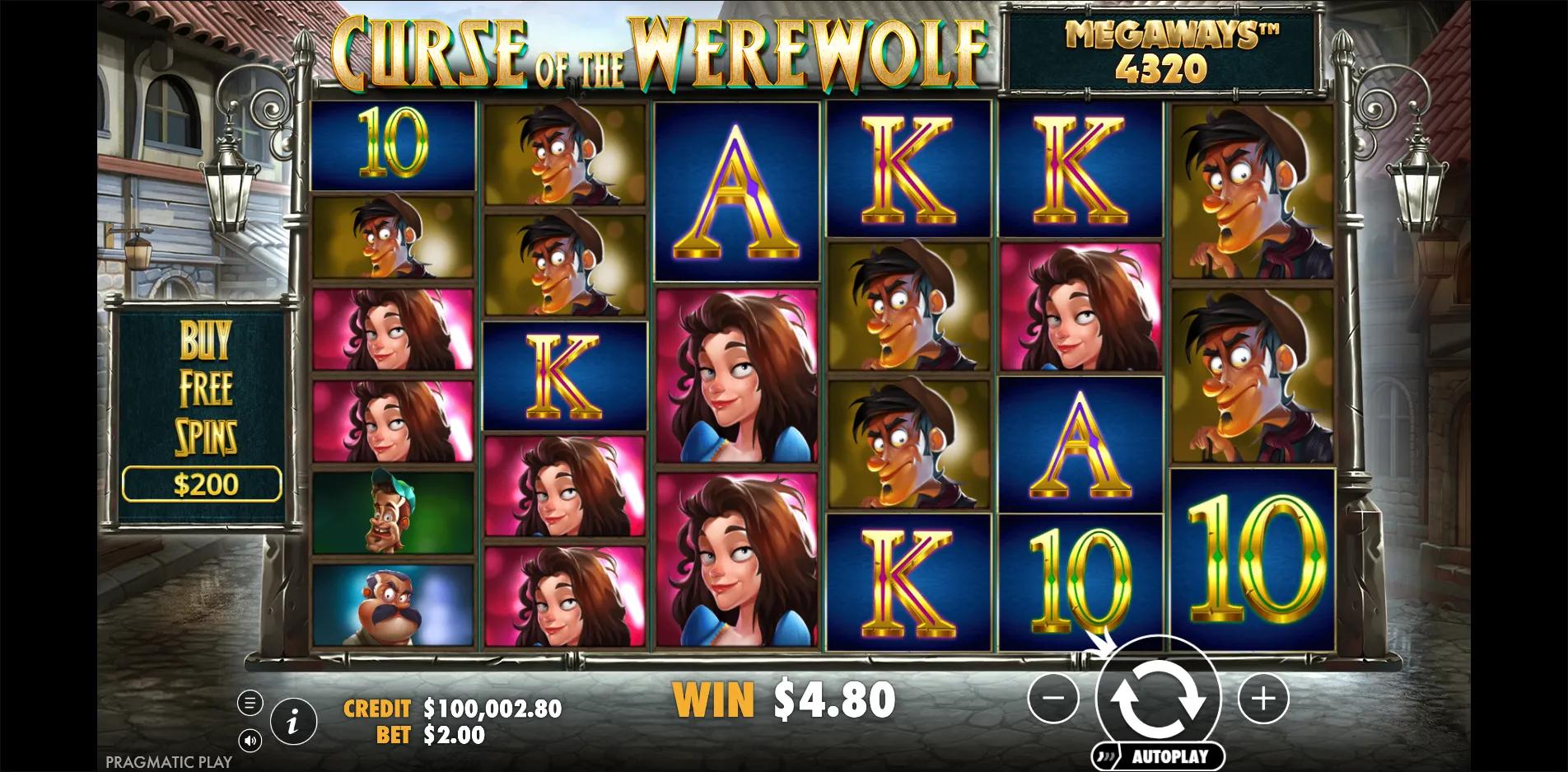 Curse of the Werewolf Megaways slot gameplay screenshot