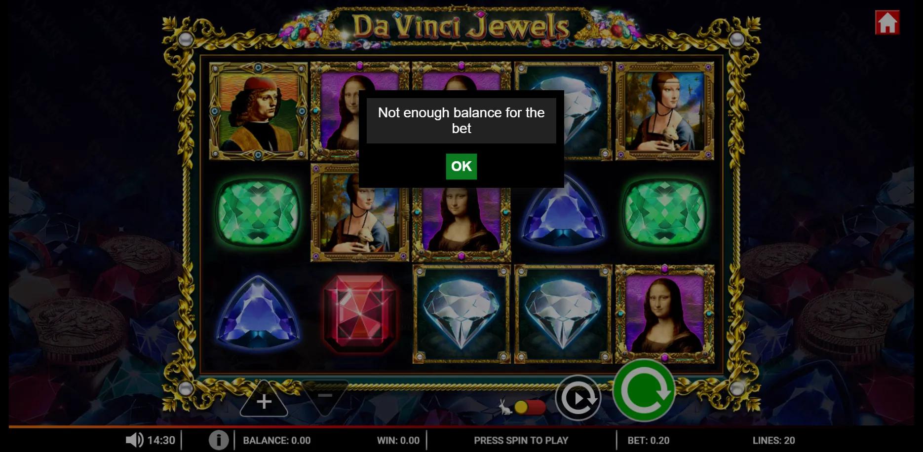 Da Vinci Jewels slot gameplay screenshot