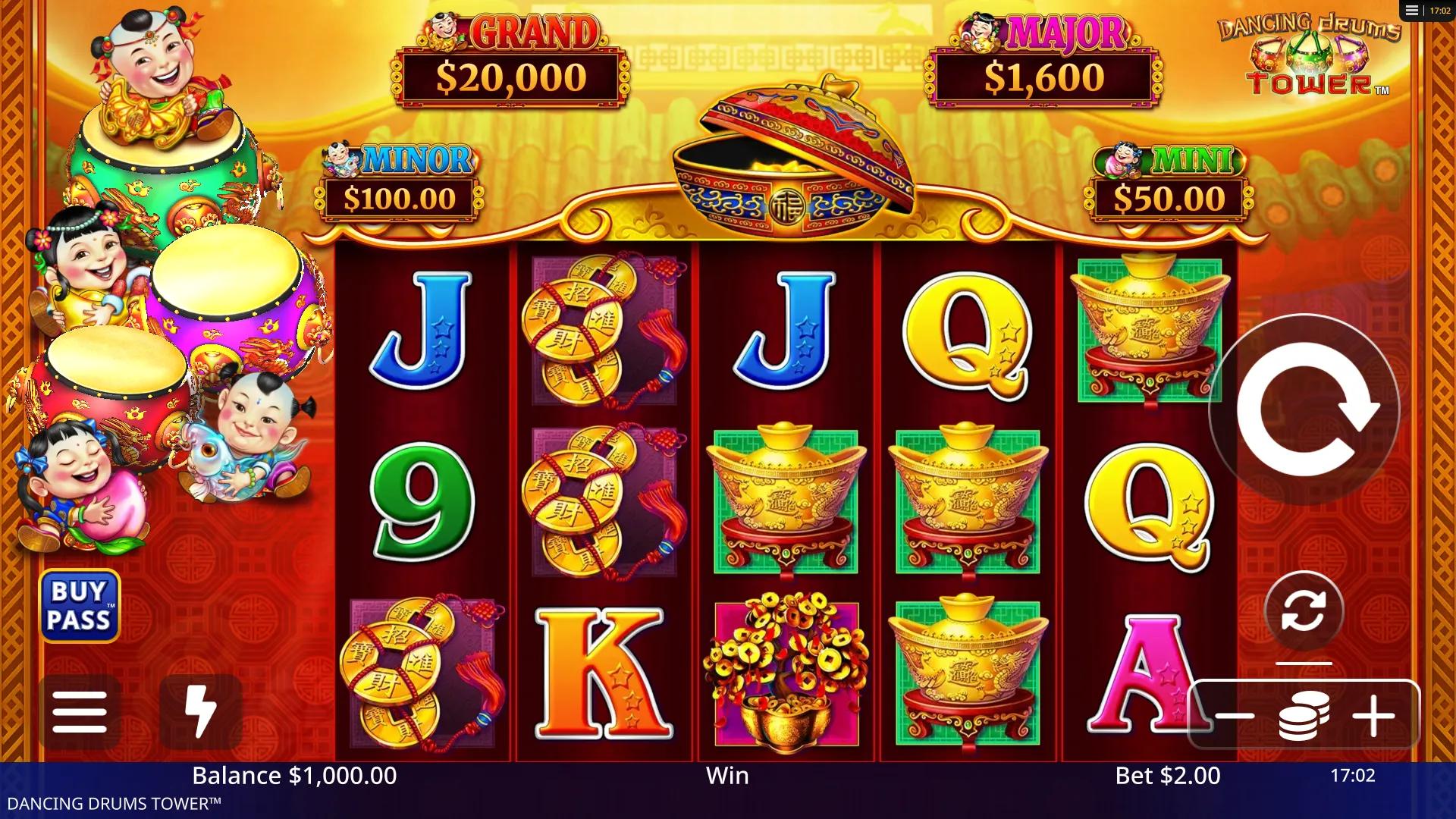 Dancing Drums Tower slot gameplay screenshot