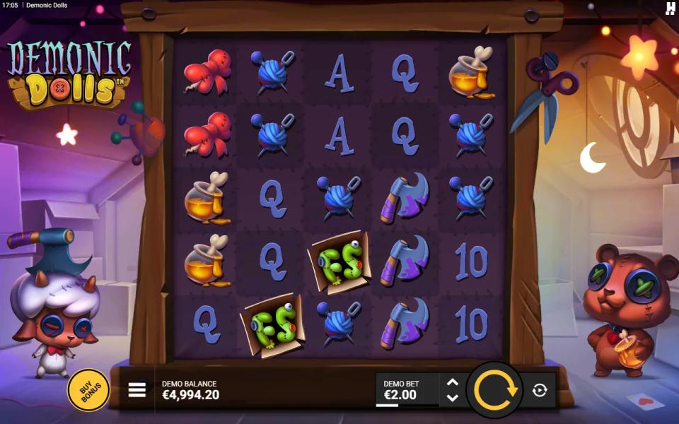 Two FS scatter symbols on a Demonic Dolls board with no winning cluster