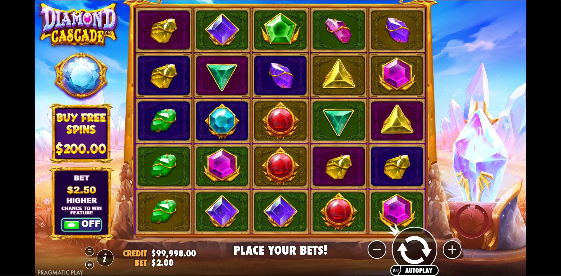 Diamond Cascade slot gameplay screenshot