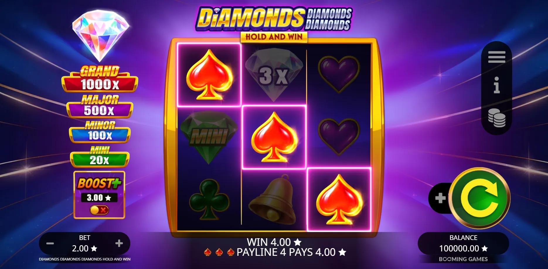 Diamonds Diamonds Diamonds Hold and Win slot gameplay screenshot