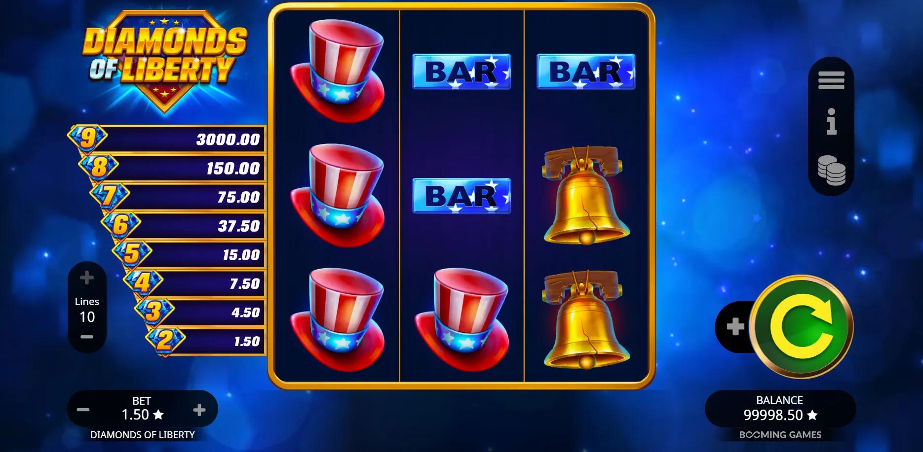 Diamonds of Liberty slot gameplay screenshot