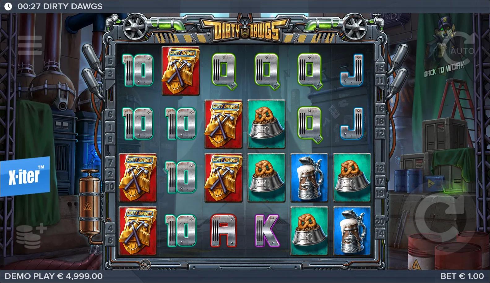 Dirty Dawgs of Nitropolis reels showing Animals symbols and Buy Bonus
