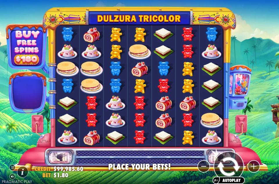 Dulzura Tricolor 7x7 grid of sweet symbols with no winning cluster