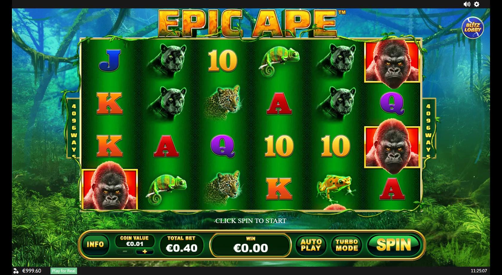 Epic Ape 6x4 4096-ways jungle reels with a silverback gorilla wild, black panther, leopard and chameleon symbols