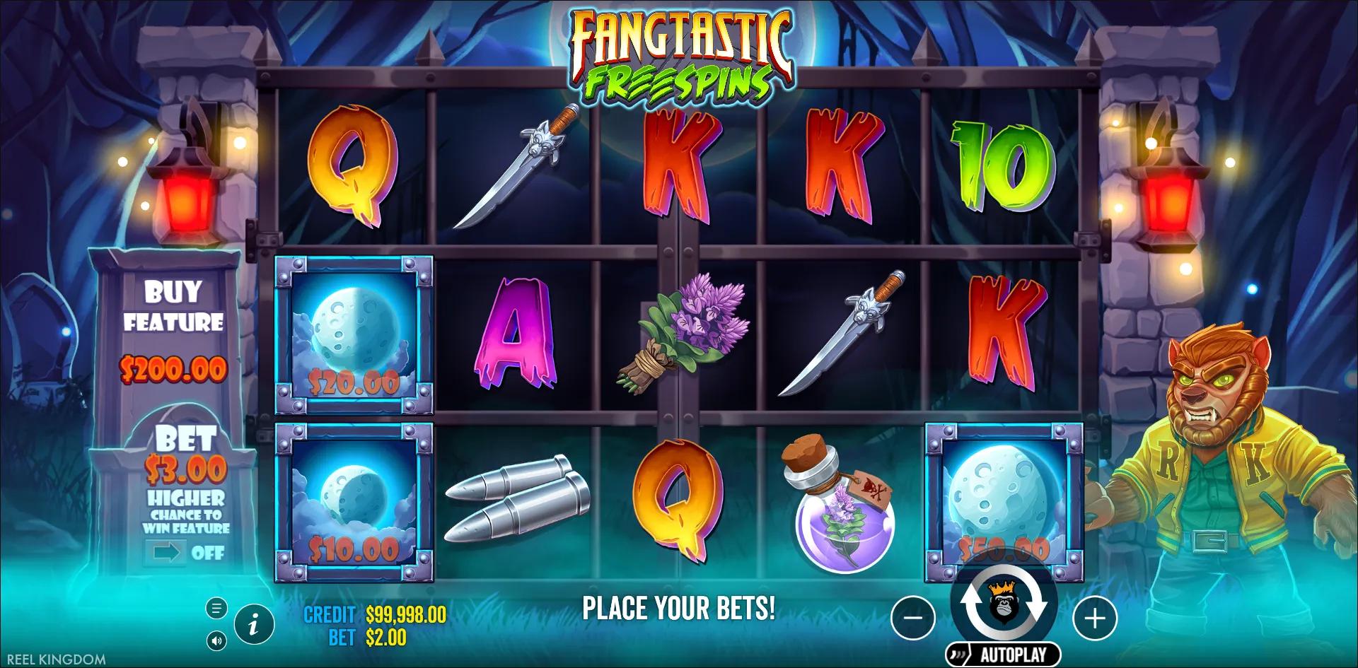 Fangtastic Freespins by Pragmatic Play with Ante Bet on Dark-themed reels