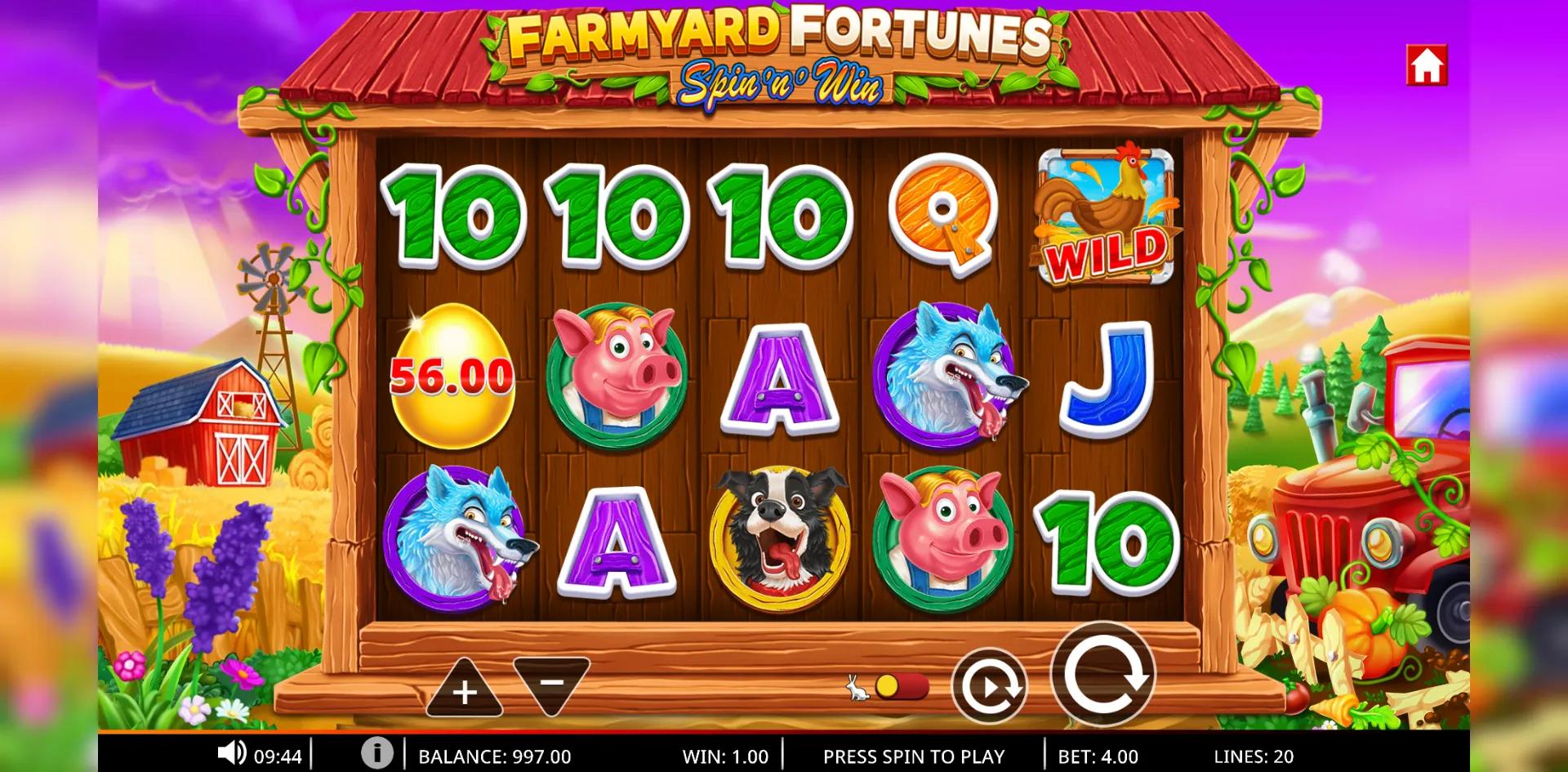 Farmyard Fortunes Spin N Win slot gameplay screenshot