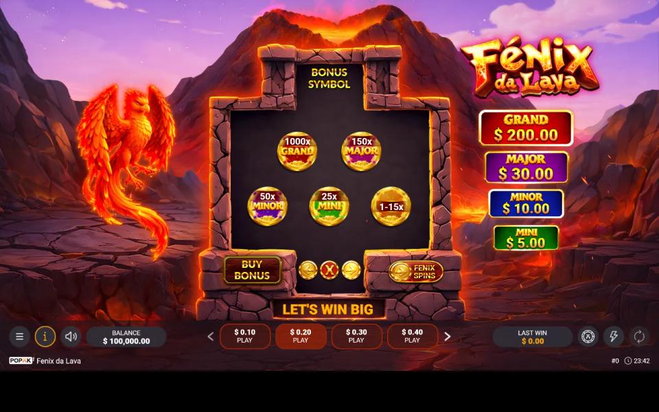 Fenix da Lava's five coin values including the 1000x GRAND