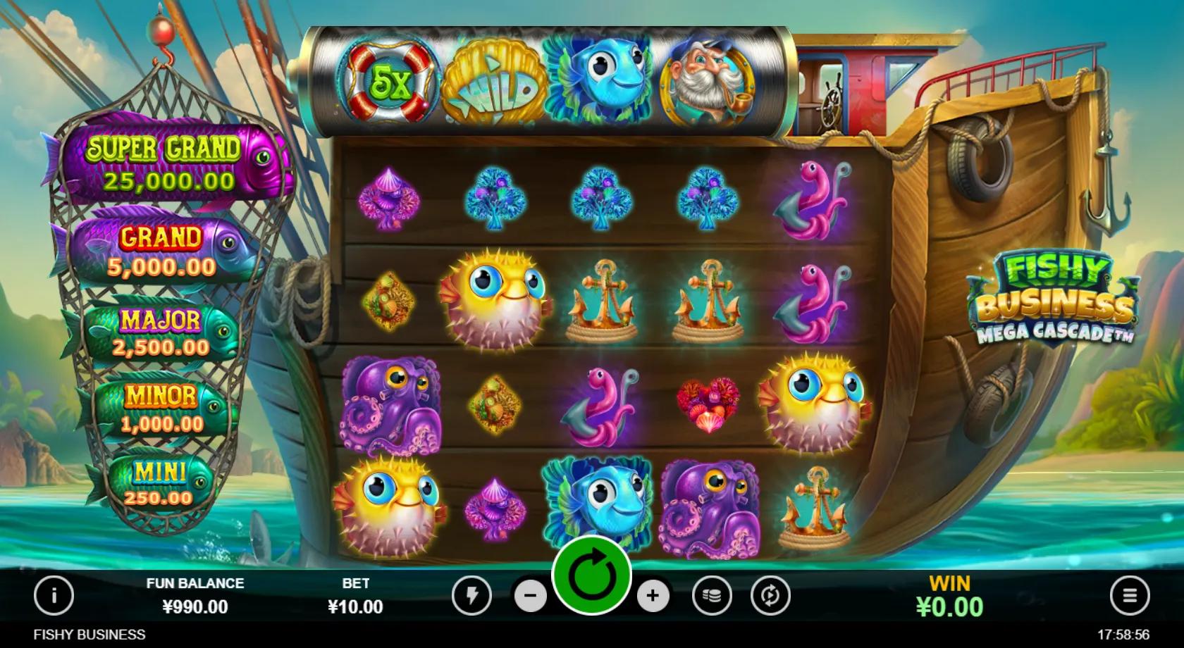 Fishy Business Mega Cascade slot gameplay screenshot