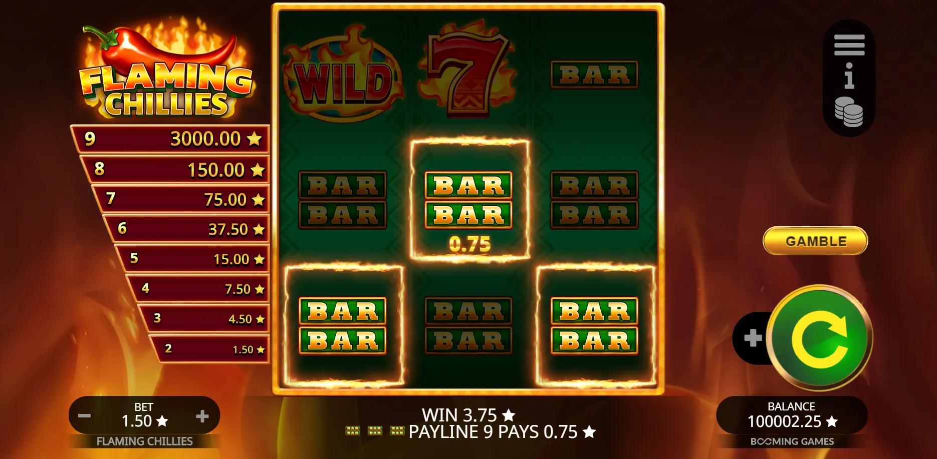 Flaming Chillies slot gameplay screenshot