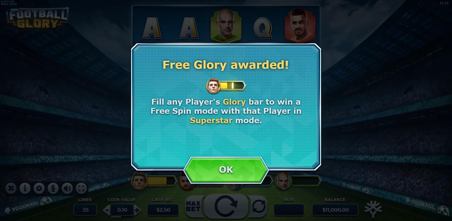 Football Glory slot gameplay screenshot