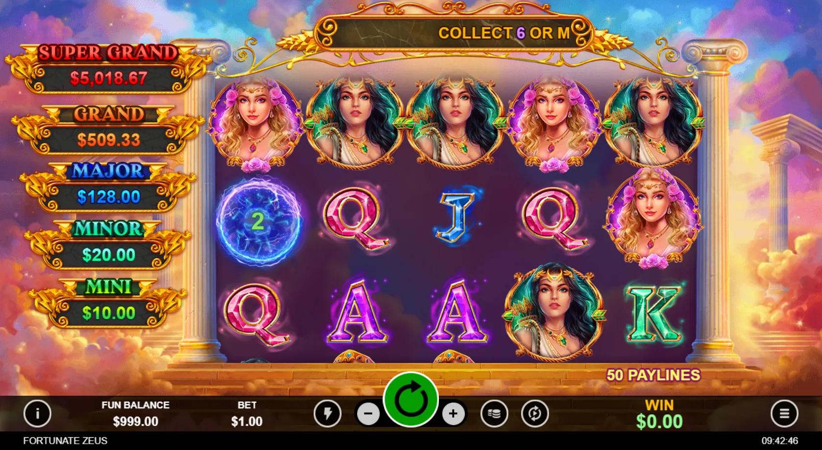 Fortunate Zeus slot gameplay screenshot