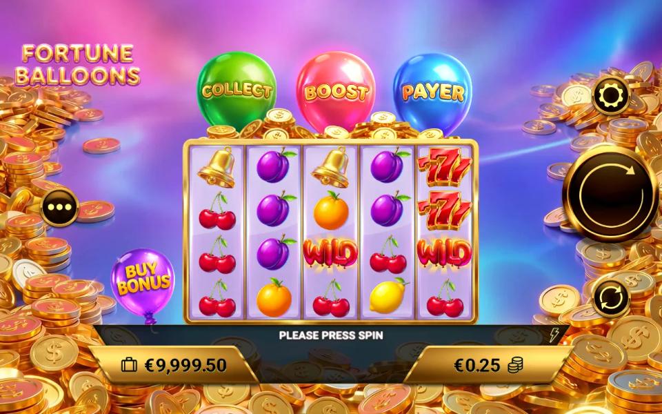 Fortune Balloons 5x4 grid with wild symbols on reels three and five and no winning combination