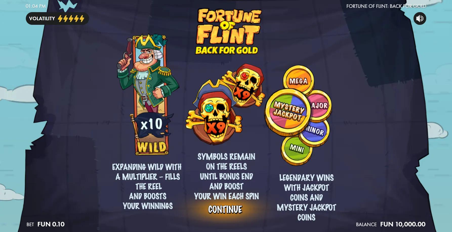 Fortune of Flint: Back for Gold slot gameplay screenshot