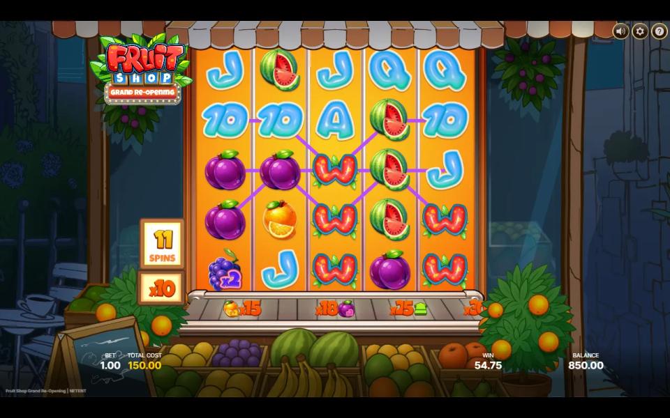 Orchard Spins on a five-row board with wilds on reels 3 and 5, a grapes symbol marked x2, 11 spins left at x10 and the Flavor Meter conveyor showing x15, x18 and x25 with bonus icons