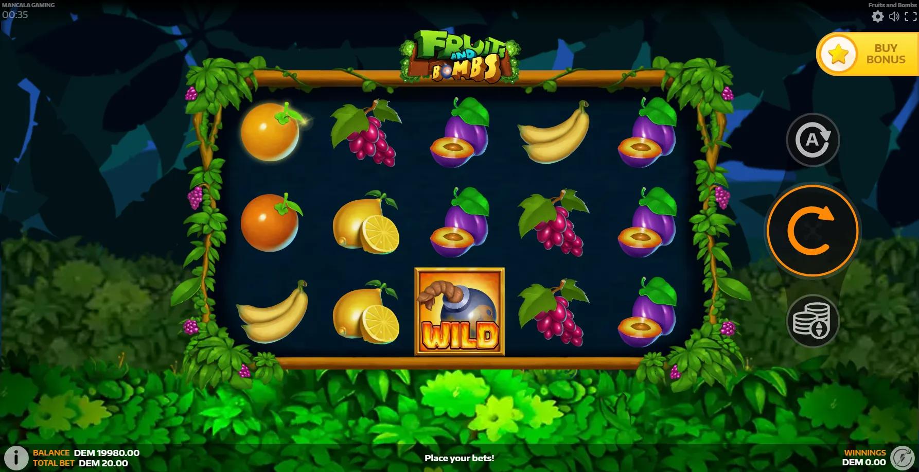 Fruits and Bombs slot gameplay screenshot
