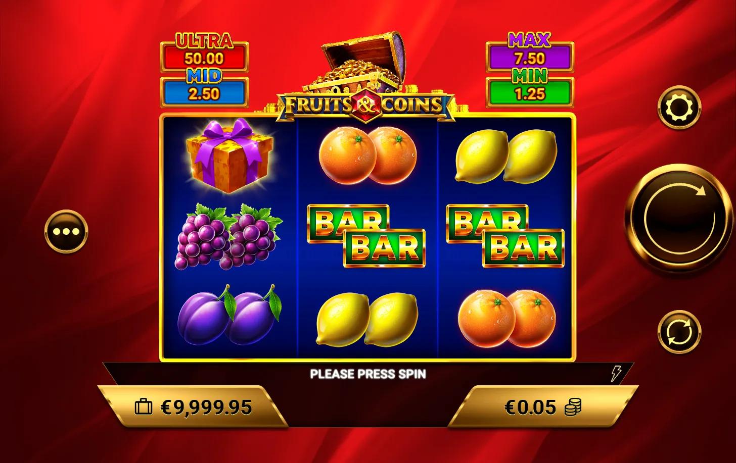 Fruits and Coins slot gameplay screenshot
