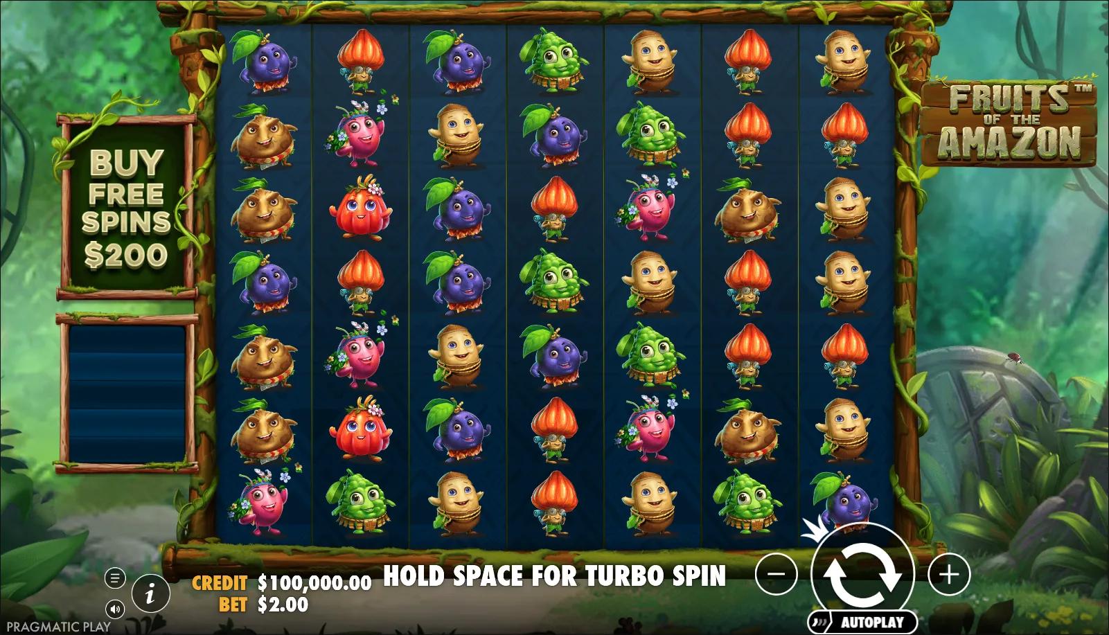Fruits of the Amazon reels showing Fruit symbols and Buy Bonus