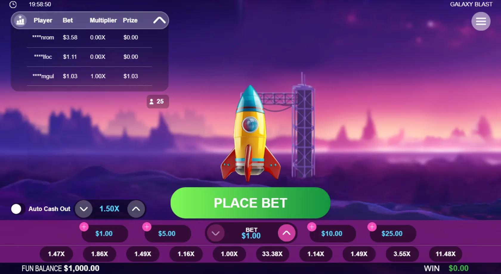 Galaxy Blast slot gameplay screenshot