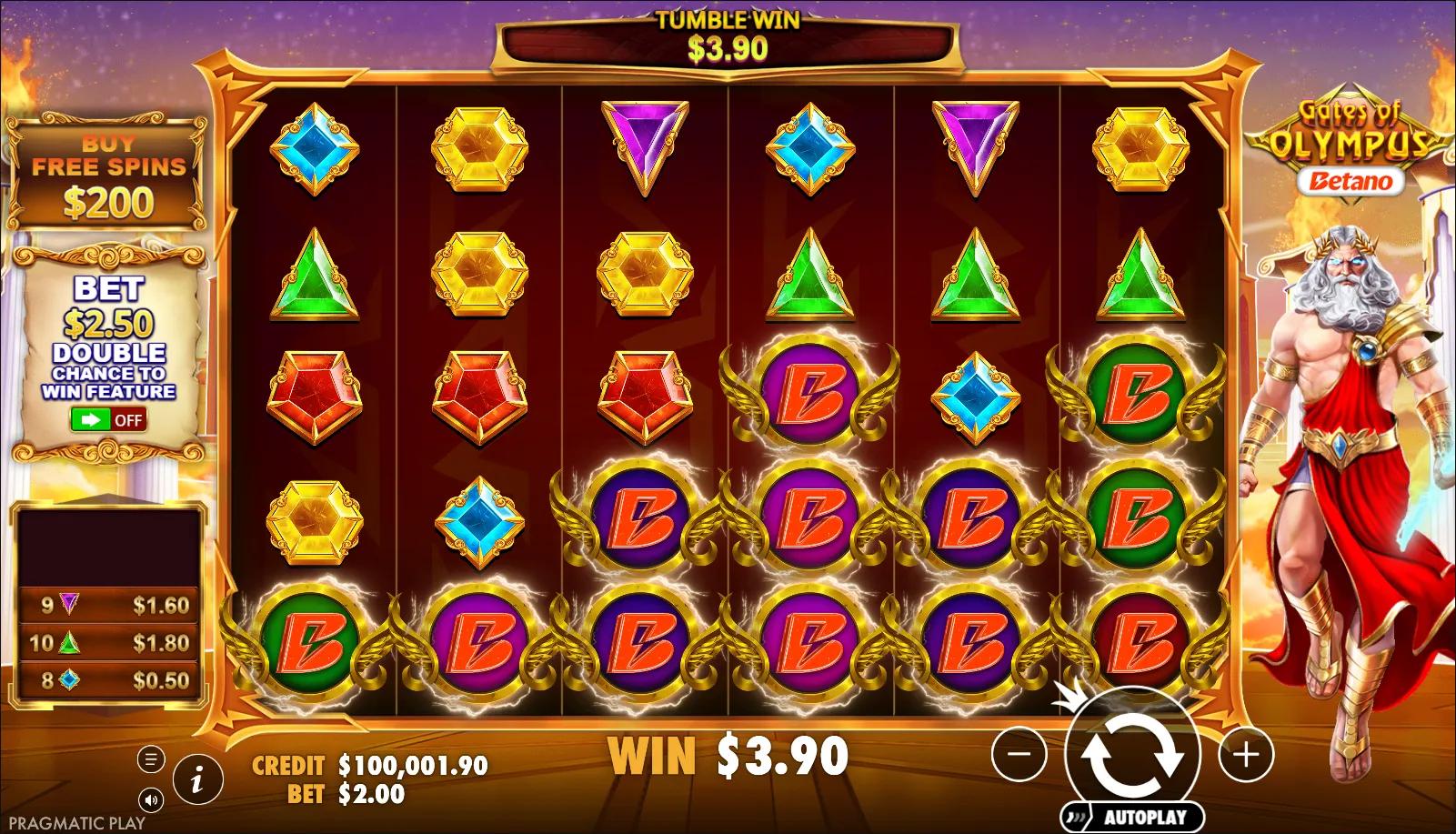 Greek slot Gates of Betano Olympus from Pragmatic Play during gameplay