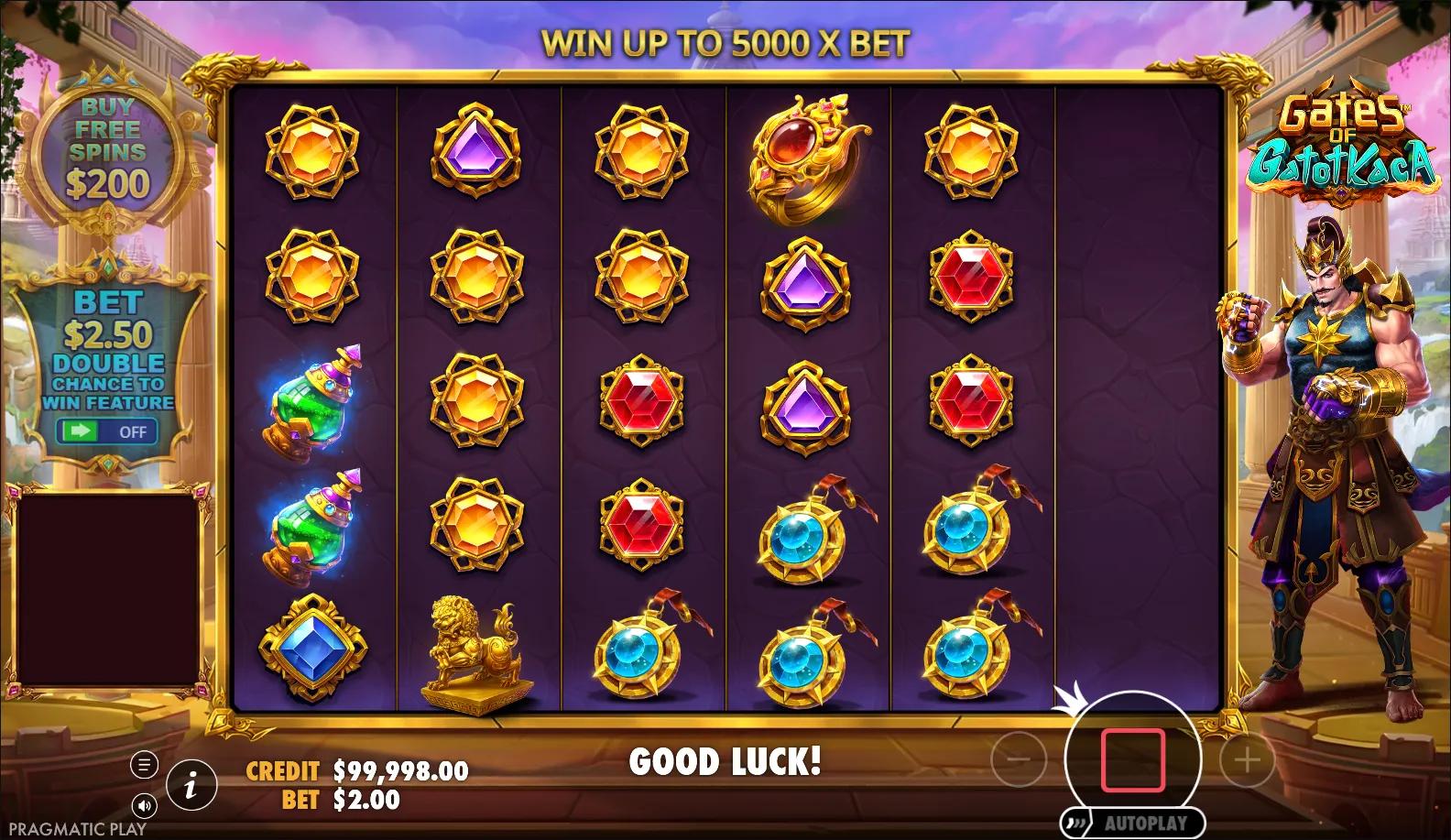 Gates of Gatot Kaca reels showing Asian symbols and Ante Bet