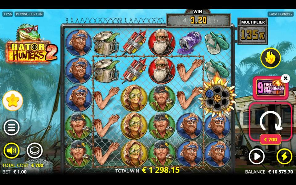 After the bought round ends, the 9 Fire Gatornado Spins card is still selected and the spin button shows 700