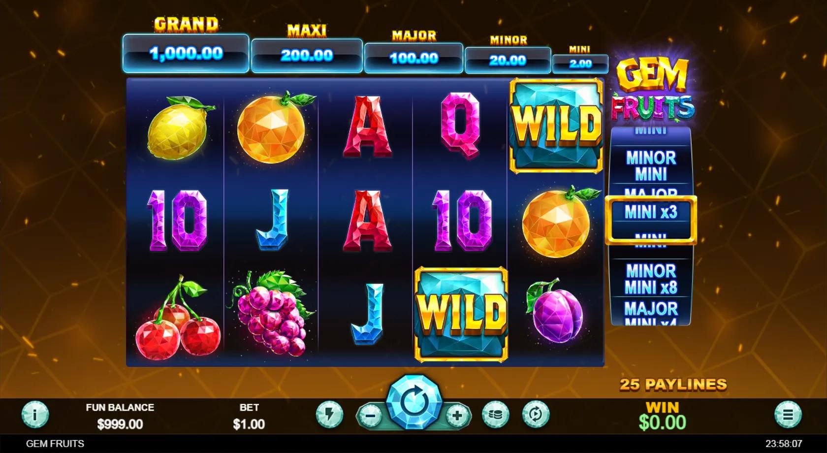 Gem Fruits slot gameplay screenshot