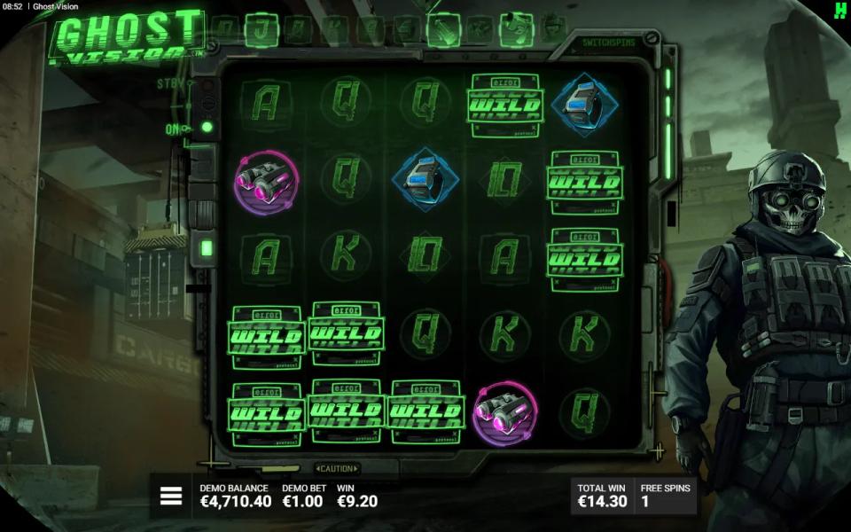 Project Iron Curtain respin with three symbol types lit in the Display and eight Wild cells across the lower rows of the 5x5 grid