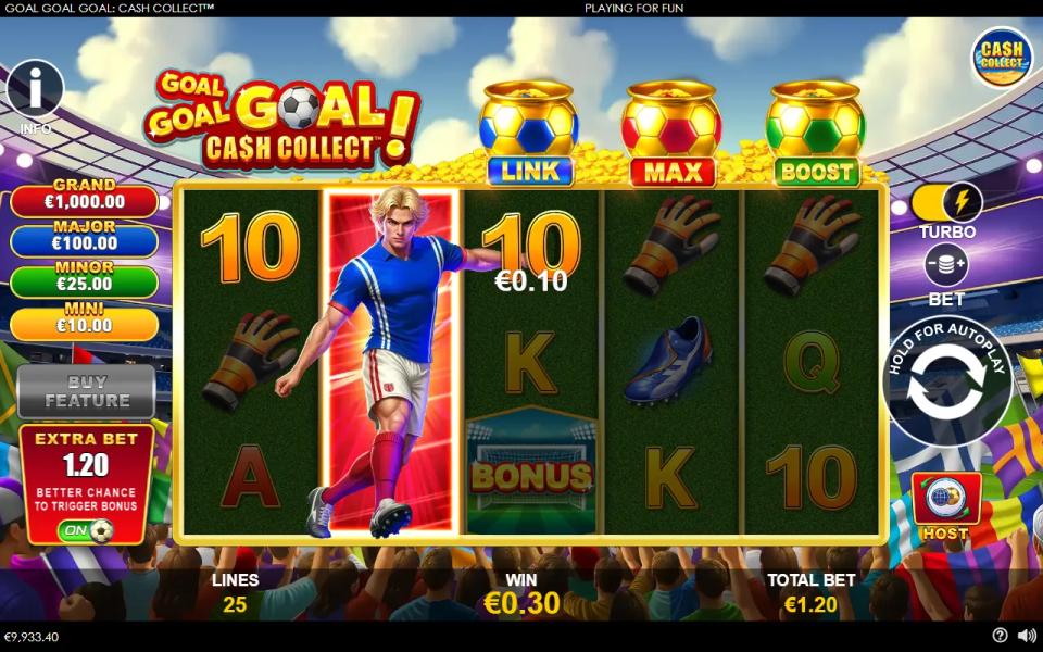 Extra Bet switched on at a 1.20 total bet with the Buy Feature button greyed out