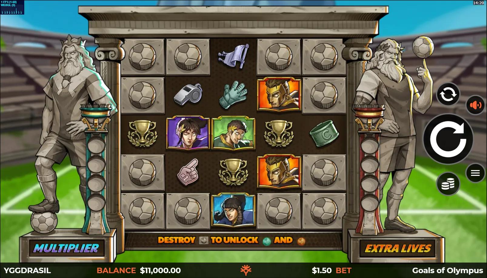 Goals of Olympus gameplay showing the 5x5 diamond board ringed by BoltLock football blockers