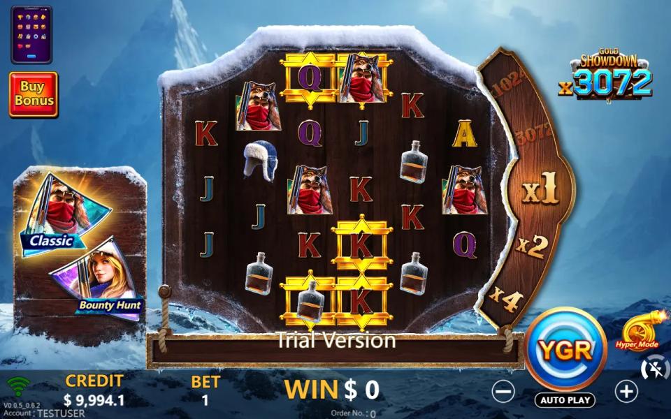 Base board with six gold-framed symbols on reels 3 and 4 and no win