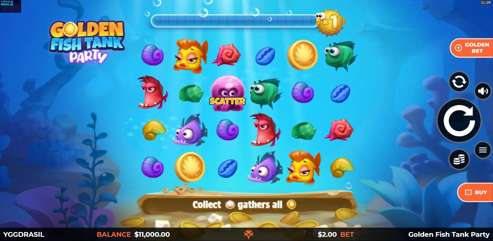 Golden Fish Tank Party slot gameplay screenshot