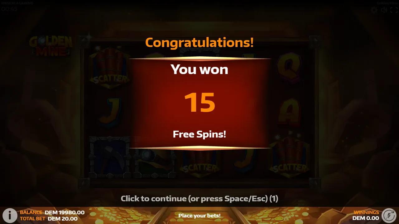 Golden Mine slot gameplay screenshot