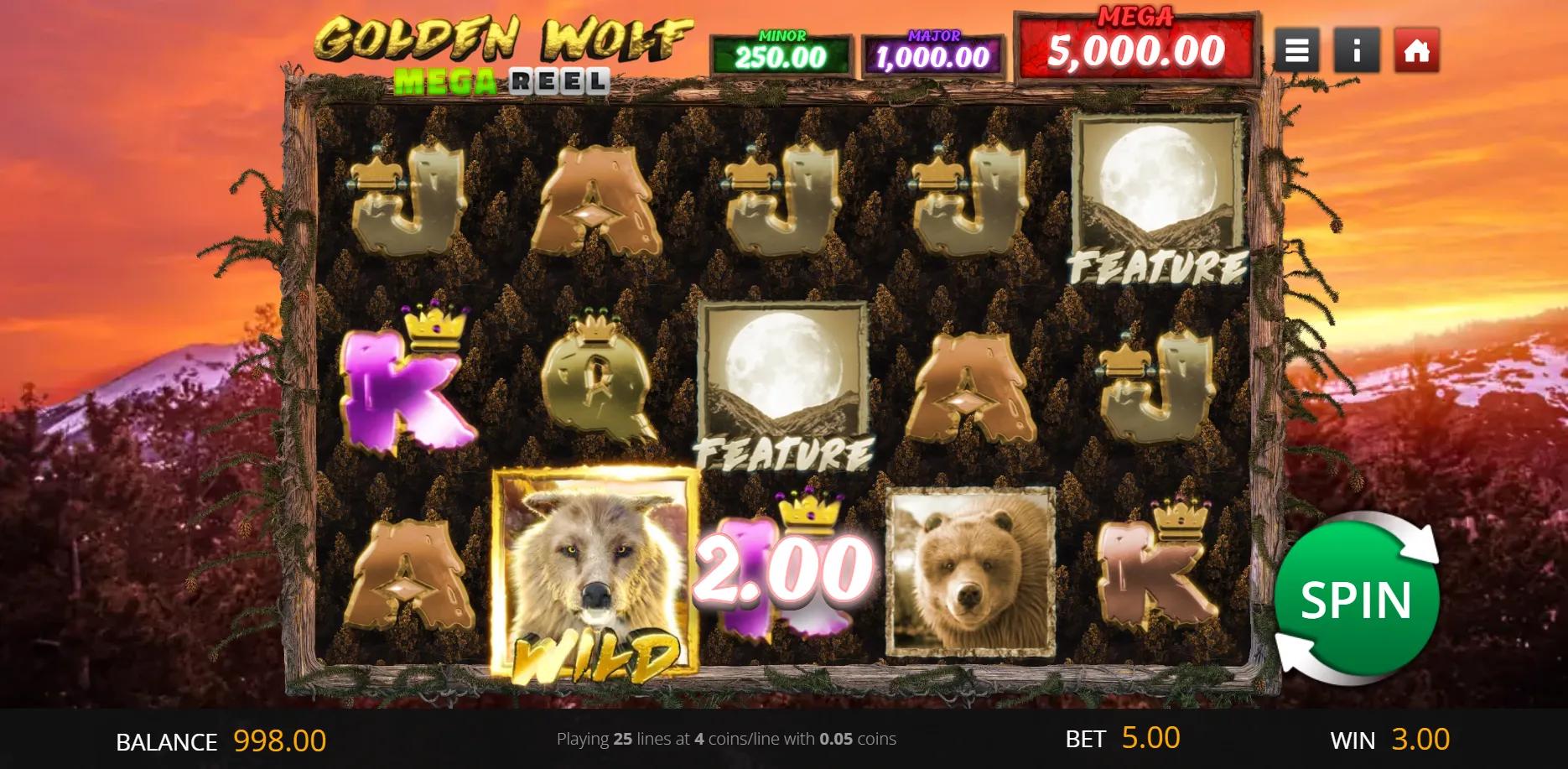 Golden Wolf Mega Reel slot gameplay screenshot