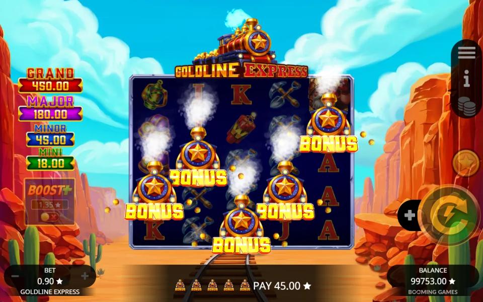 Five train emblem bonus symbols on the 5x5 board after the 250x Super buy