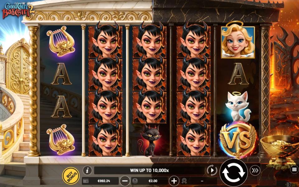Five by four grid with a stacked column of Bad Girl demon symbols and a Battle Wild, paying nothing