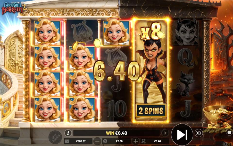 Expanding wild covering a full reel with an x8 duel multiplier badge and two free respins remaining