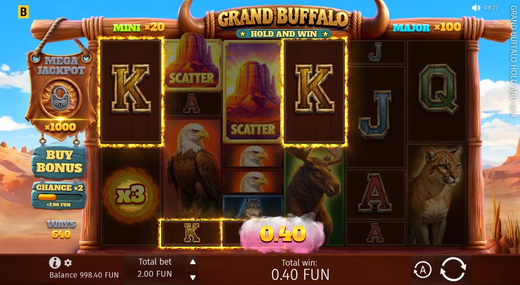 Grand Buffalo Hold and Win slot gameplay screenshot