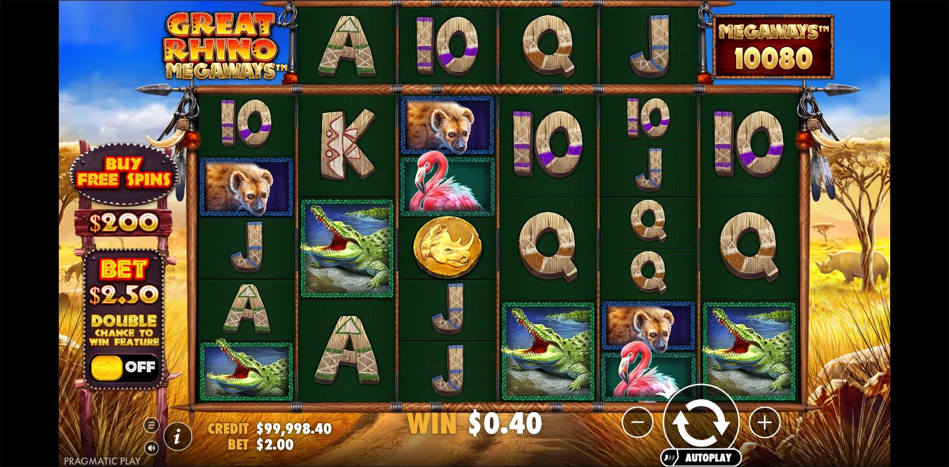Great Rhino Megaways slot gameplay screenshot