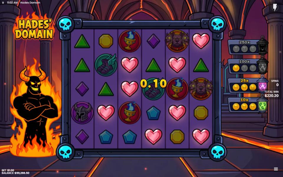 Legendary Bonus free spin with a small red-heart group paying and no Soul Multiplier orb anywhere on the board