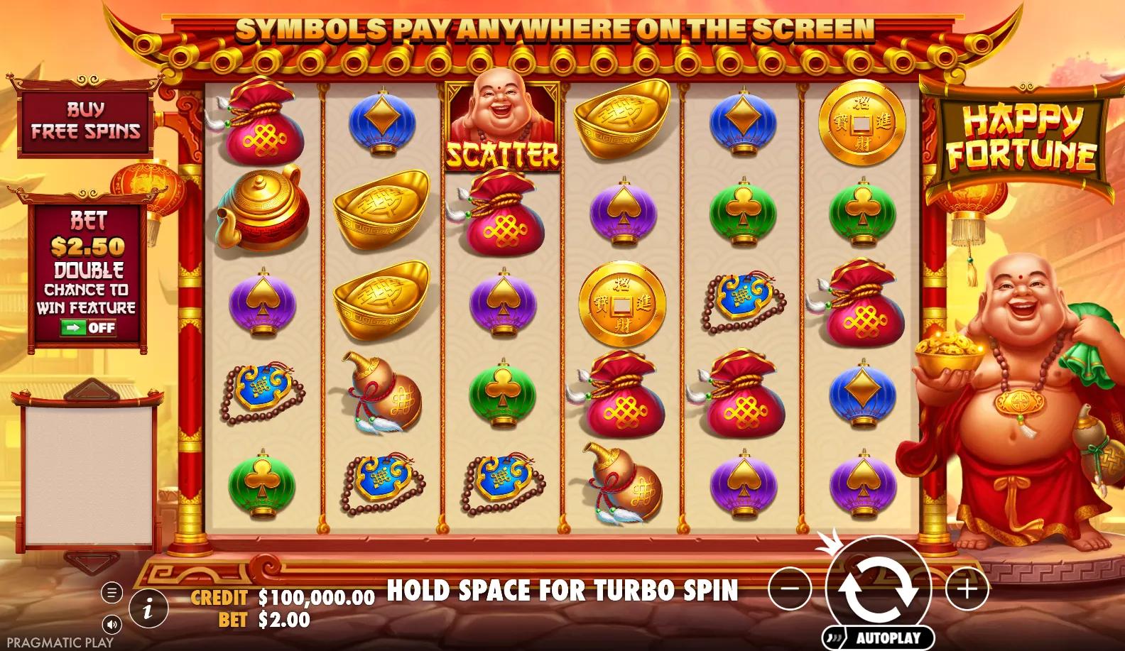 Pragmatic Play's Happy Fortune slot - Chinese theme, high volatility action