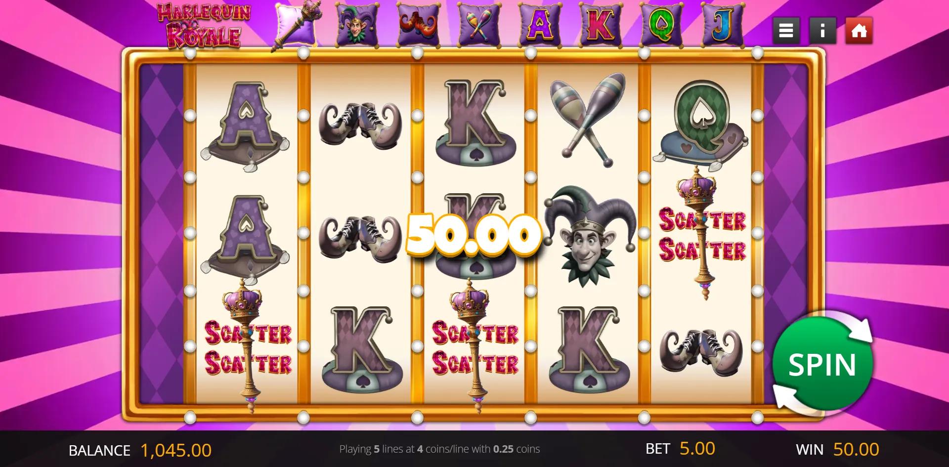 Harlequin Royale slot gameplay screenshot