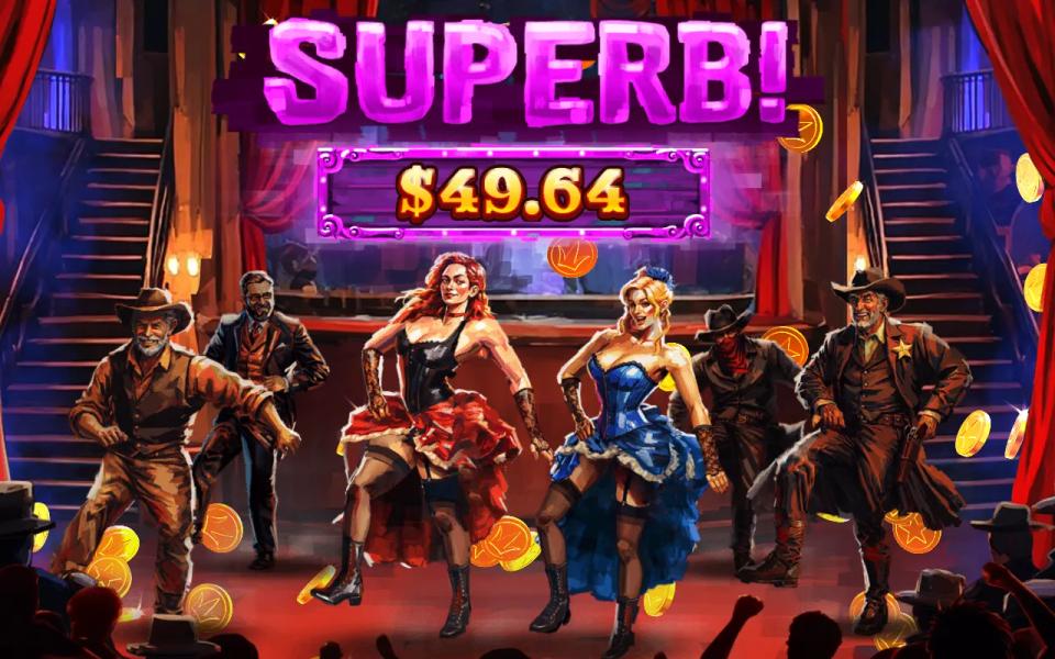 Heartbreakers win celebration with the dancing cast and the sheriff on the saloon stage