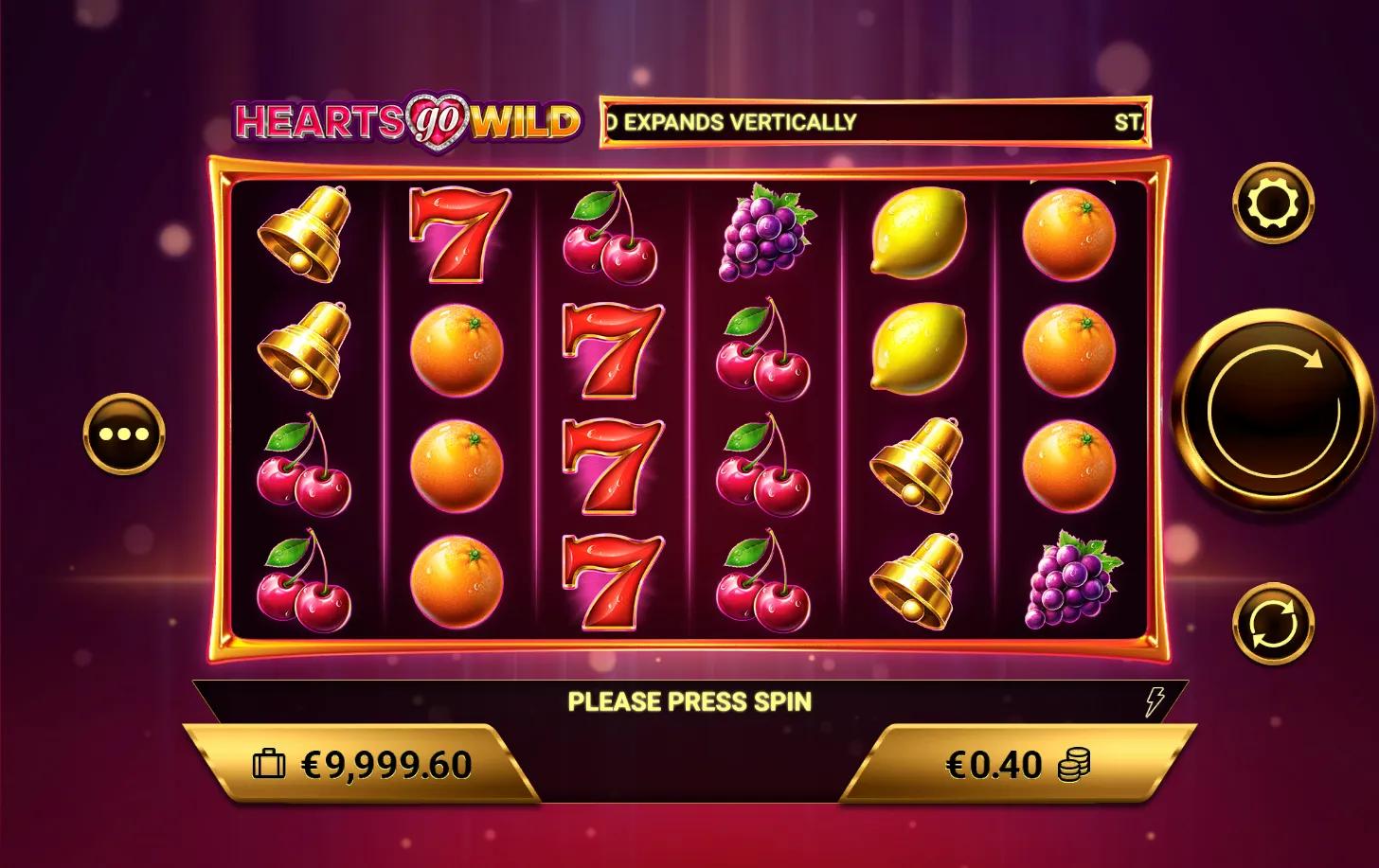 Hearts Go Wild slot gameplay screenshot
