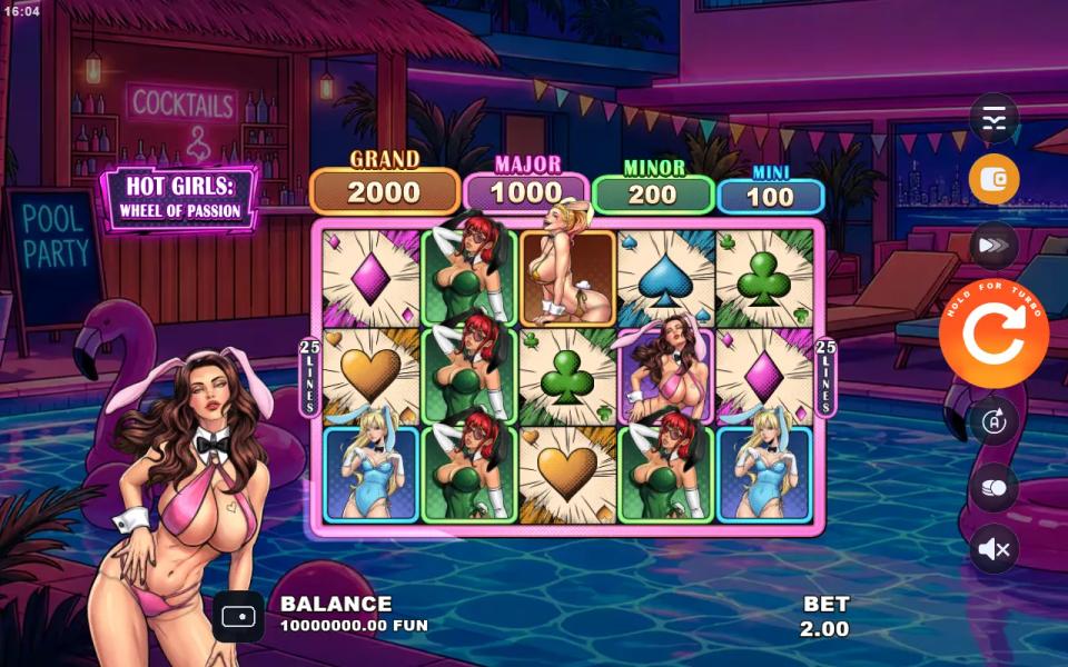 Hot Girls Wheel of Passion 5x3 reels with the four fixed jackpot tiers displayed in a row above the board
